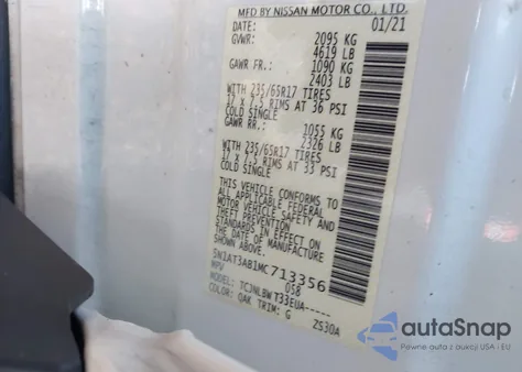 2021 Nissan Rogue S Intelligent Awd z USA, uszkodzony, nr VIN 5N1AT3AB1MC713356